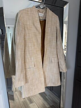 Calvin Klein Beige Tweed Open-Front Blazer Jacket